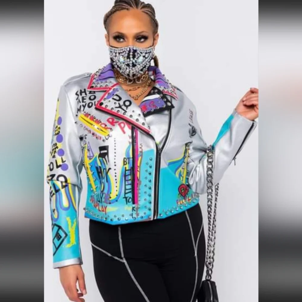 Azalea Wang Femi luxury designer graphic punk jacket! "Phoenix" moto sold out! - Picture 12 of 14